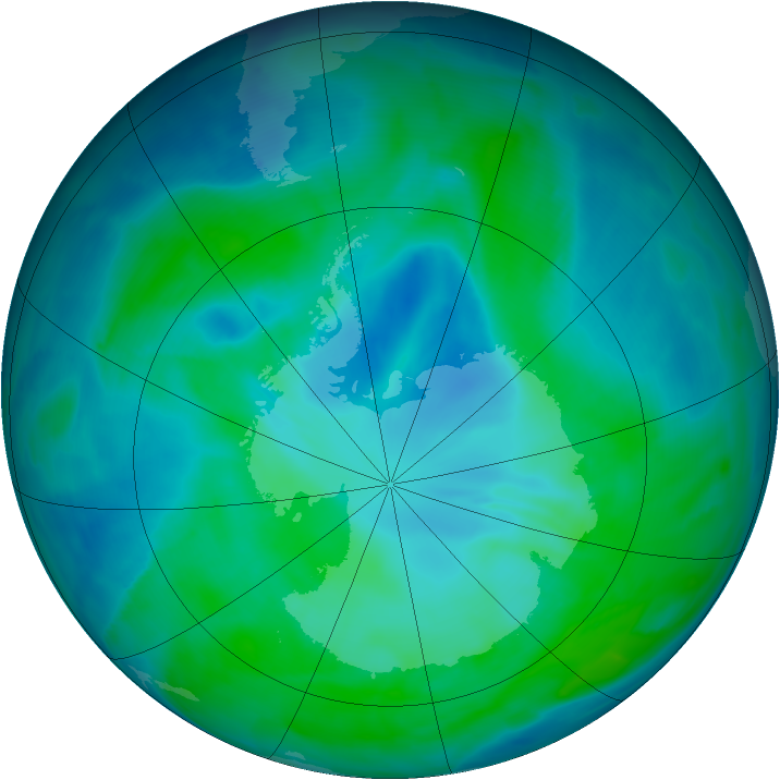 Antarctic ozone map for 03 January 2009